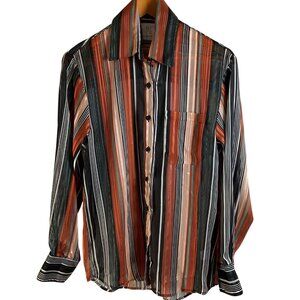 Undra Celeste Sheer Button-Up Shirt Sz S Striped Classic Business Career